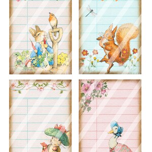 Peter Rabbit and Friends Digital Collage Sheet Library Cards, Digital Download ATC Digital Cards Digital Journaling Background Journaling image 3