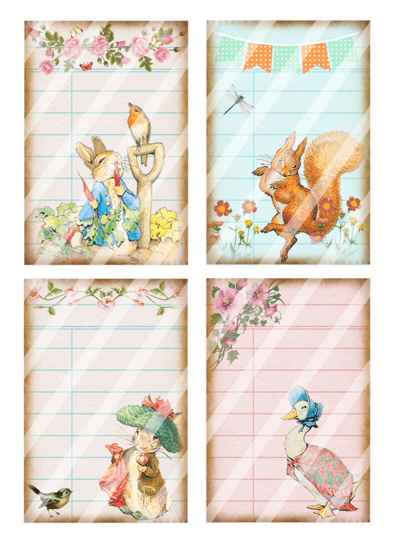 Peter Rabbit and Friends Digital Collage Sheet Library Cards, Digital ...