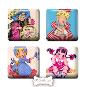 Vintage Little Girl 1x1 Digital Collage Sheet for Scrabble Tile Images Pendants Scrabble Jewelry Supplies Square Necklace ACEO HAppy Mail