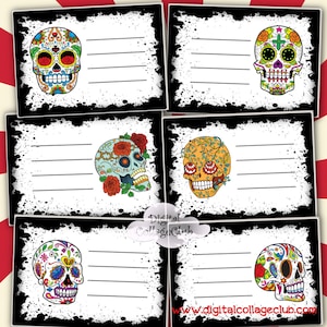 Sugar Skull Digital Collage Sheet Instant Download Digital Cards Postcards Party Invitation Dia de los Muertos Halloween Journaling Supplies