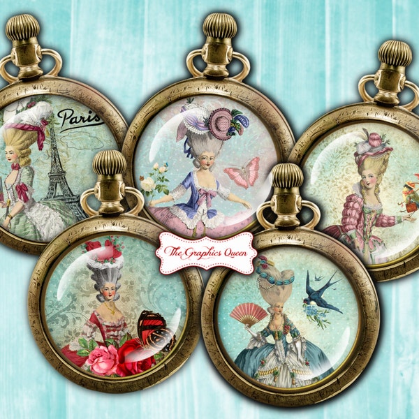 Marie Antoinette Digital Paris Images Shabby Chic Cupcake Toppers Graphics Vintage Digital Download Collage Sheet Paper Crafts Scrapbooking