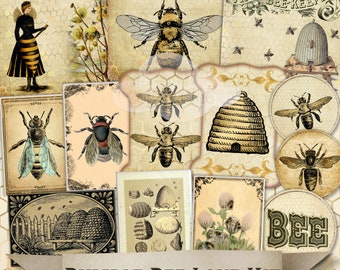 Kit de postales digitales "Amor de Abejorro": imágenes vintage de la naturaleza para scrapbooking, creación de tarjetas, decoupage, efímeros, manualidades con papel, etiquetas para diarios (ATC).