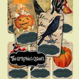 Instant Download Vintage Halloween Digital Collage Sheet halloween tags Decor Favor Printable Tag Journaling Scrapbooking Snail Happy Mail