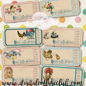 vintage Retro Ester Images numériques pour billets, scrapbooking décor de Pâques, invitations, journalisation, fabrication de cartes feuille de collage numérique correspondant
