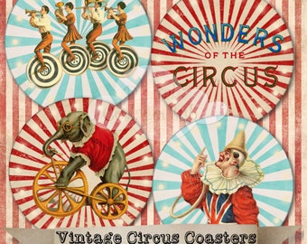 Oferta: Lámina de collage digital vintage Circo Circo con imágenes imprimibles para posavasos, tarjetas de felicitación, álbumes de recortes, decoupage y artículos de papelería para diarios.