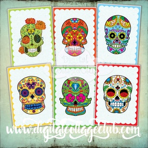 Sugar Skull Dia de los Muertos Digital ATC Greeting Cards Jewelry Holder Collage Sheet Instant Download Halloween Decorations