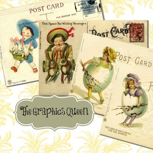 DOWNLOAD IMMEDIATO 4 cartoline pasquali vintage forniture per scrapbooking, abbellimento. Foglio di collage digitale stampabile Scarica Journaling Penpal