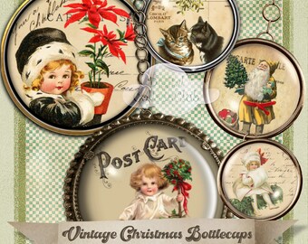 Vintage Christmas Postcards Round Circle Digital Images 1 inch Circles Bottle Cap Bottlecap Art Print Scrapbooking Card Journalling