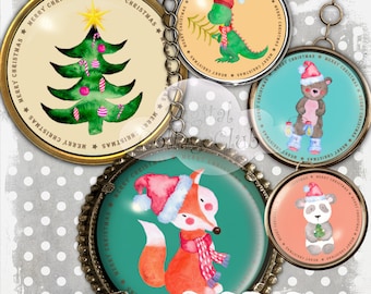 Christmas Animals 1 nch Round Circle Digital Images for Bottlecaps Bottle Caps Jewelry Making Scrapbooking Cardmaking Tags Labels Decoupage