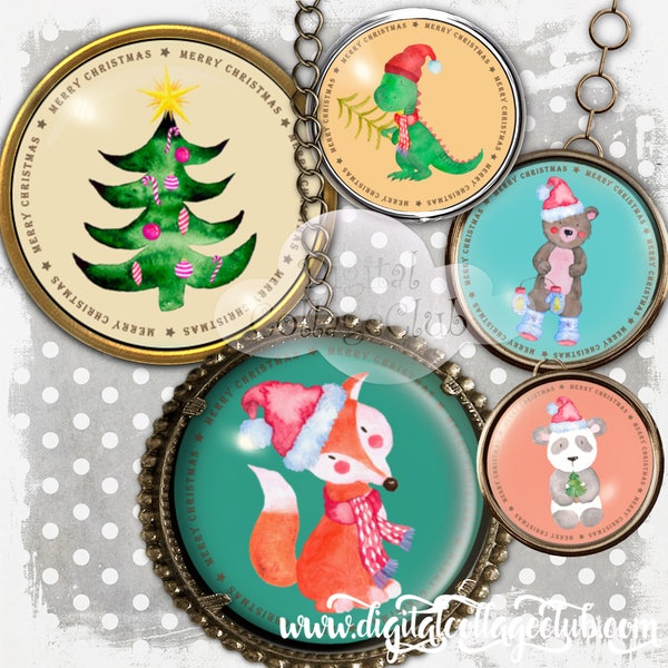 Weihnachten Tiere 1 inch runden Kreis digitale Bilder für Kronkorken Kronkorken Schmuck machen Scrapbooking Kartenherstellung Tags Etiketten Decoupage