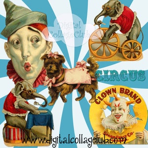 Vintage Circus Party Clipart Clip Art Digital Collage Sheet Digital Scrapbooking Images for Card Making, Decoupage Paper, Instant Download
