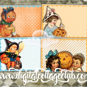 Vintage Retro Halloween Kinder Postkarten Karten Etiketten Einladungen Party Digital Collage Sheet Scrapbooking Sofort Download