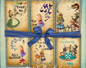 Alice in Wonderland Digital Collage Sheet Jewelry Holders ATC Cards Aceo Alice Party Decor Decorations Cards Wedding Print Journal Supplies