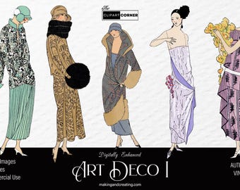 Vintage Art Deco Ladies Women Clip Art Transparent Background Antique Old Digital Sublimation Images Illustrations Graphics PNG 300 DPI