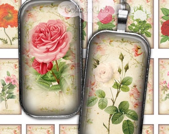 Vintage Shabby Chic Bloem 1 x 2 digitaal collageblad Domino rechthoek afbeeldingen voor hangers Sieraden maken Decoupage Journaling Scrapbooking
