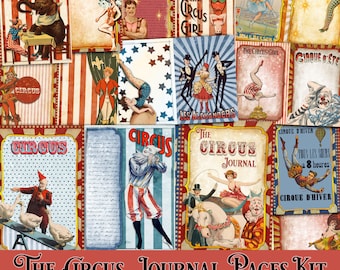 Vintage Zirkus Digital Junk Journal Kit Verschönerungen Bilder Scrapbooking Bujo Journaling Kartenherstellung Ephemera Glückliche Schnecke Post Mischtechnik