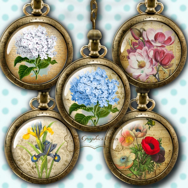 Victorian Flowers Bottle Cap Images Digital Collage Sheet Round Images 1 Inch Button Circles Journaling Scrapbooking Scraps Paper Supplies