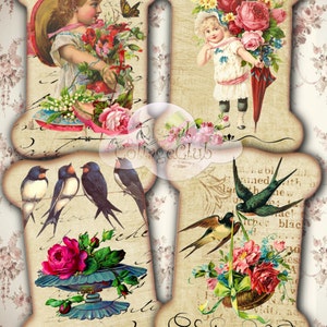 Shabby Chic Vintage Victorian Lace Holders Hang Gift Tags Images for ATC Card Making Decoupage Scrapbooking Digital Collage Sheet Journaling