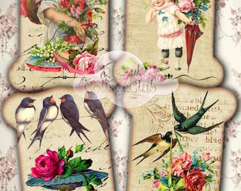 Portatarjetas de encaje victorianos vintage shabby chic para colgar etiquetas de regalo, imágenes para hacer tarjetas ATC, decoupage, scrapbooking, collage digital, hojas de diario
