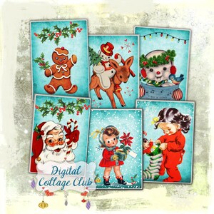 Retro Christmas Party Digital Images for Jewelry Holders Atc Cards Digital Tags Labels Journaling Cardmaking Scrapbooking Ephemera Penpal