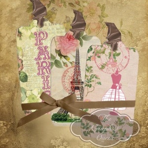 Pink Paris Digital Collage Sheet Tags Labels Decorations Favor Tags Digital Graphics Gift Tags Eiffel Tower Print Paris Decor Scrapbooking
