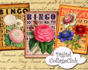Vintage Victorian Flowers Bingo Cards Digital Background Instant Download Printable Scrapbooking Journaling Cardmaking Paper Crafts Supplies