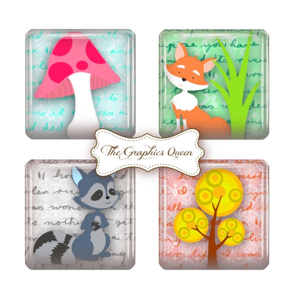 INSTANT DOWNLOAD -1x1 inch square tile jpg Forest Digital Collage Sheet  Magnets, Tile Pendants Paper Supplies Scrapbook