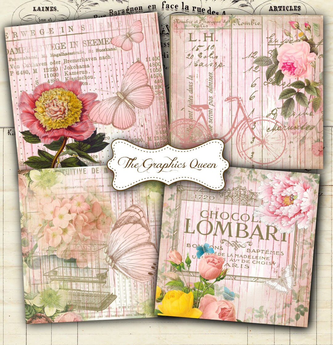 Shabby Chic French Sweet Cottage Digital Collage Sheets 3.8 X 3.8 ...