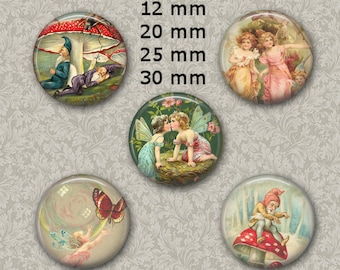 12 mm, 20mm, 30 mm, 1 inch intage Fairies Digital Collage Sheet Round Images 1" Round Circles Bottle caps Pendants Magnets Journaling Penpal