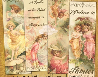 Vintage Fairy Fairies Digital Bookmarks Digital Collage Sheet Large Images Tags, Scrapbooking, Decoupage, Card Making Journaling Ephemera