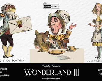 Vintage Alice im Wunderland Clipart transparenten Hintergrund digitaler Download Illustrationen Junk Journals Scrapbooking Einladungen Kunsthandwerk