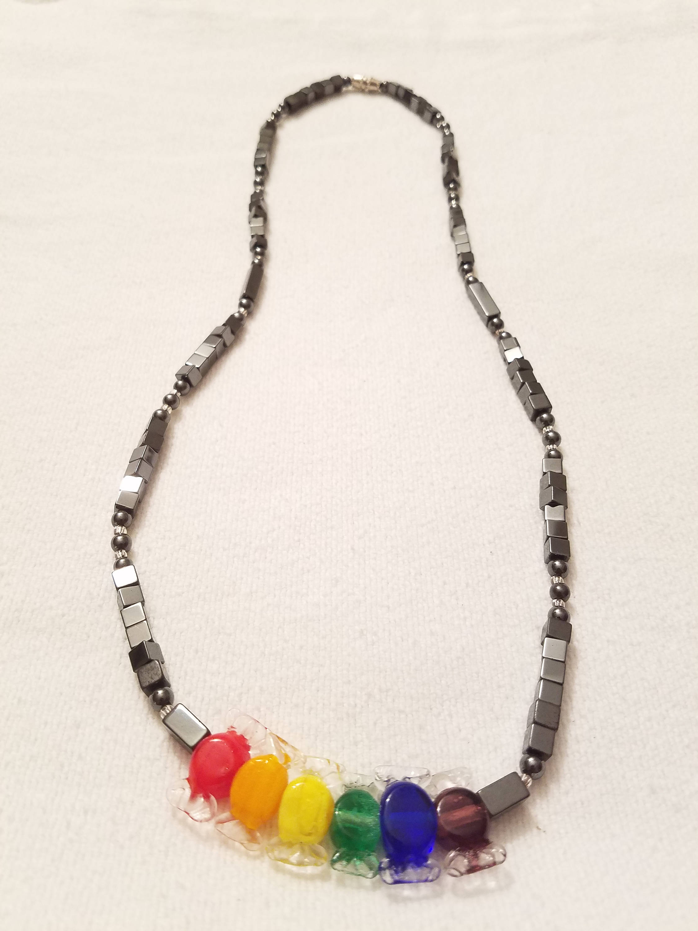 Rainbow Jewelry Rainbow Necklace Hematite Candy Shaped Etsy