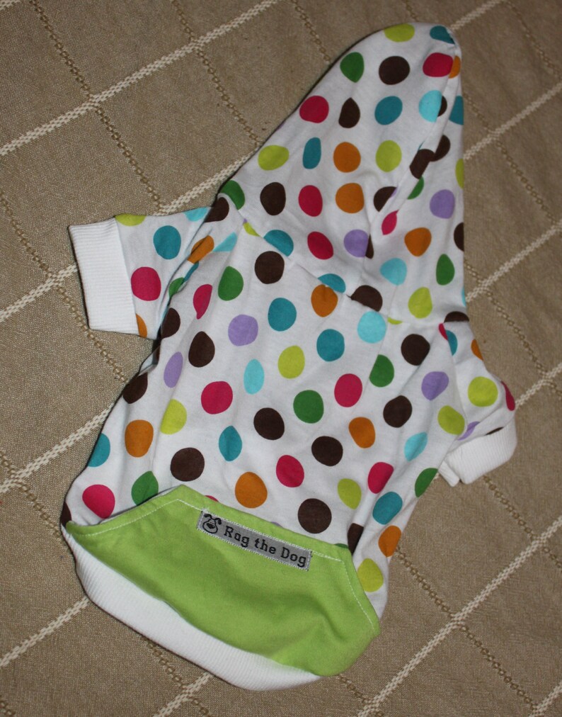 Dog Hoodie, Multi-Color Polka Dot Spring Print in Sm, Med, Lg / Personalization Available image 1