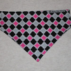 Pink, Black and Gray Patterned Dog Bandana in Small, Medium & Large image 1