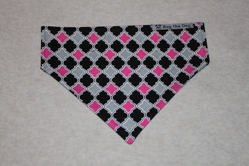 Pink, Black and Gray Patterned Dog Bandana in Small, Medium & Large image 1