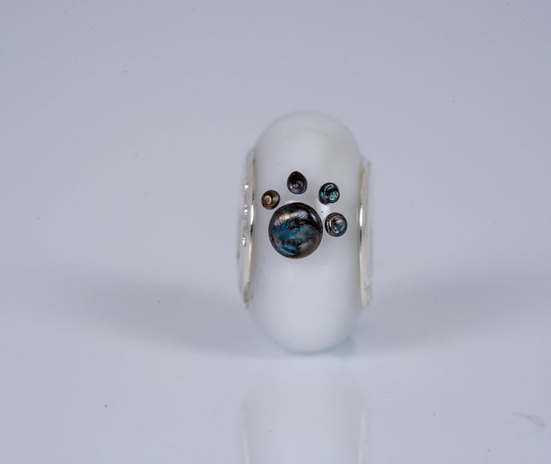 Pet Cremation Ashes Pandora Style Glass Bead. Dog Cat Animal Paw Print. Memory Charm. Cremains Jewellery. Ash Charm. Ash bead image 2