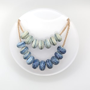 17 Glass Lamp Work Beads for Jewellery Making, Handmade Artisan Glass Beads, Blue Swirl Glass Beads, 3mm Hole Hand Crafted Glass Beads