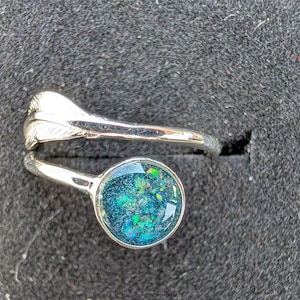 Verstellbarer Ring aus Harz mit Feder- und Kreismotiv aus 925er Sterlingsilber für Haar-, Fell- und Schnurrhaarasche