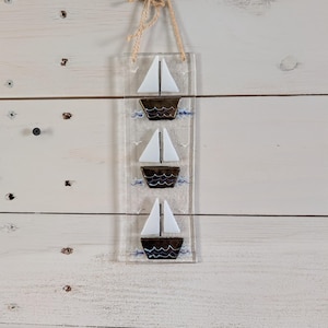 Sailing Boats Fused Glass Suncatcher, Bronze Sailing Boat Glass Suncatcher, Sailing Lover Gift, Boating Lover Gift