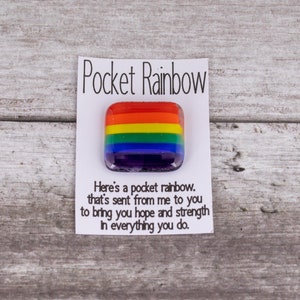 Pocket Rainbow Fused Glass Hug Token. Worry Stone . Rainbow Keepsake Gift. Strength & Hope Gift. Pocket Charms