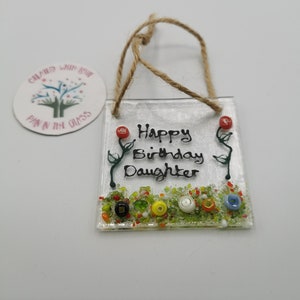 Mini Happy Birthday Daughter Funded Glass Sun Catcher. Presente especial de aniversário para filha. Presente personalizado de aniversário para filha