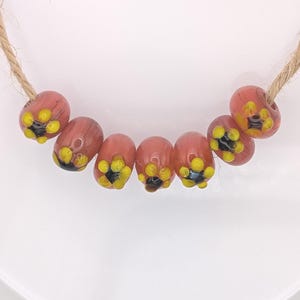 7 Small Glass Lamp Work Beads for Jewellery Making, Handmade Artisan Glass Beads, Pink Yellow Black Glass Beads, 3mm Hole Small Glass Beads