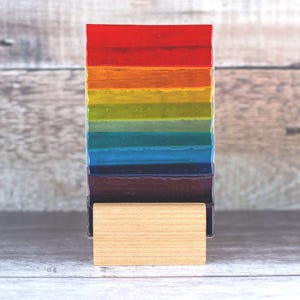 Rainbow Fused Glass Suncatcher with Wood Stand: Unique Home Decor