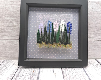 Quadro in vetro fuso con fiore di campanula, regalo con fiore di campo di campanula, regalo per la nuova casa con fiori, regalo per gli amanti dei fiori di campanula, decorazione da parete con campanula