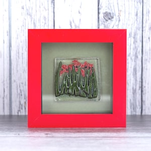 Mini photo en verre fusionné de fleur de pavot rouge, cadeau d&#39;amant de pavot, cadeau de nouvelle maison de fleur rouge