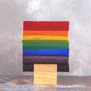 Rainbow Fused Glass Suncatcher with a Wood Stand, Rainbow Lover Gift, Rainbow Suncatcher Present