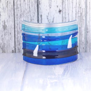 Ocean Blue Wave and Sails  Fused Glass Arc Suncatcher, Nautical Coastal Beach Theme Art, Sailing Boat Suncatcher, New Home Gift