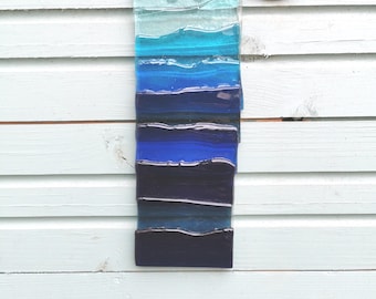 Blue Fused Glass Ocean Wave Suncatcher: Nautical Coastal Art