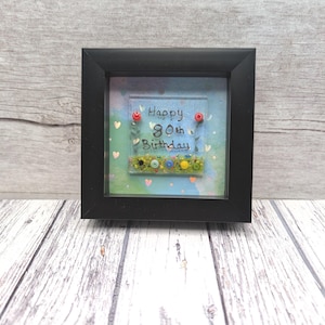 Happy 80th Birthday Fused Glass Picture, Special 80th Birthday Gift, Personalised 80th Birthday Gift