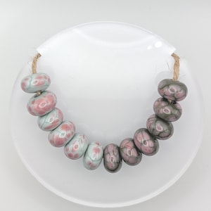 12 Glass Lamp Work Beads for Jewellery Making, Handmade Artisan Glass Beads, Pink Grey Glass Beads, 3mm Hole Hand Crafted Glass Beads